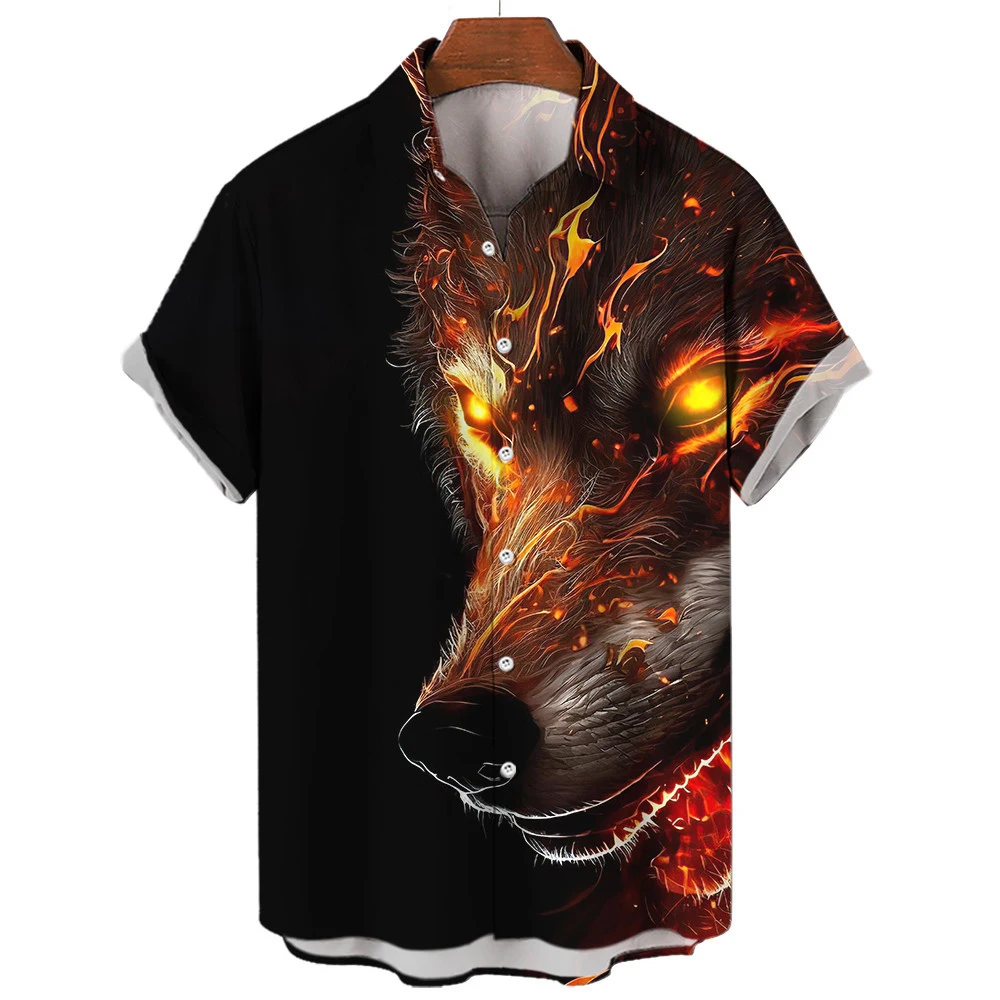 Wolf Animal 3D Print Hawaiian Beach Shirts Men Women Casual Fashion Streetwear Oversized Short Sleeve Shirt Blouse Man Clothing