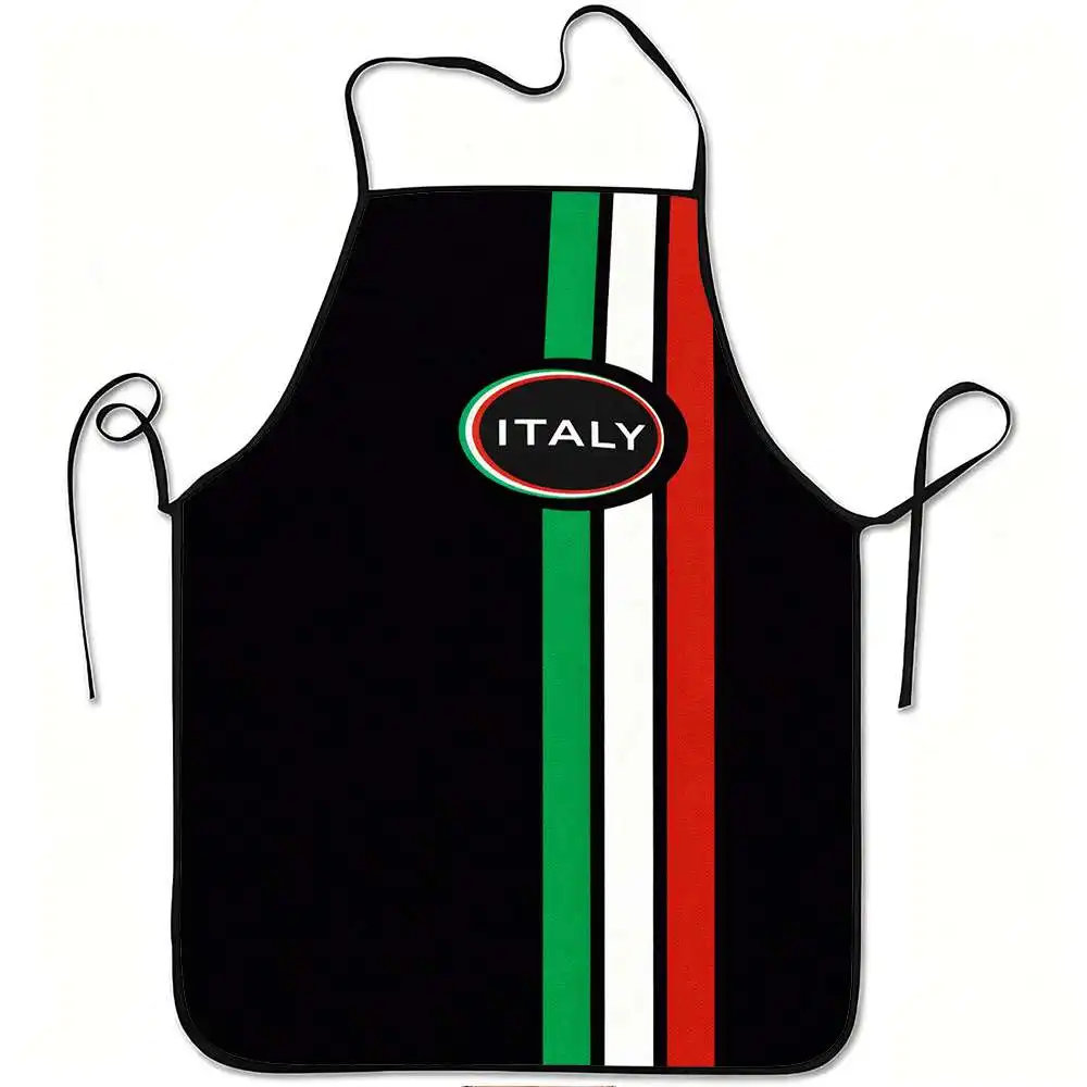 Italy Flag Stripe Apron, Black Kitchen Bib with National Color Vertical Band & Oval Logo, Cooking Gift for Italian Food Lover