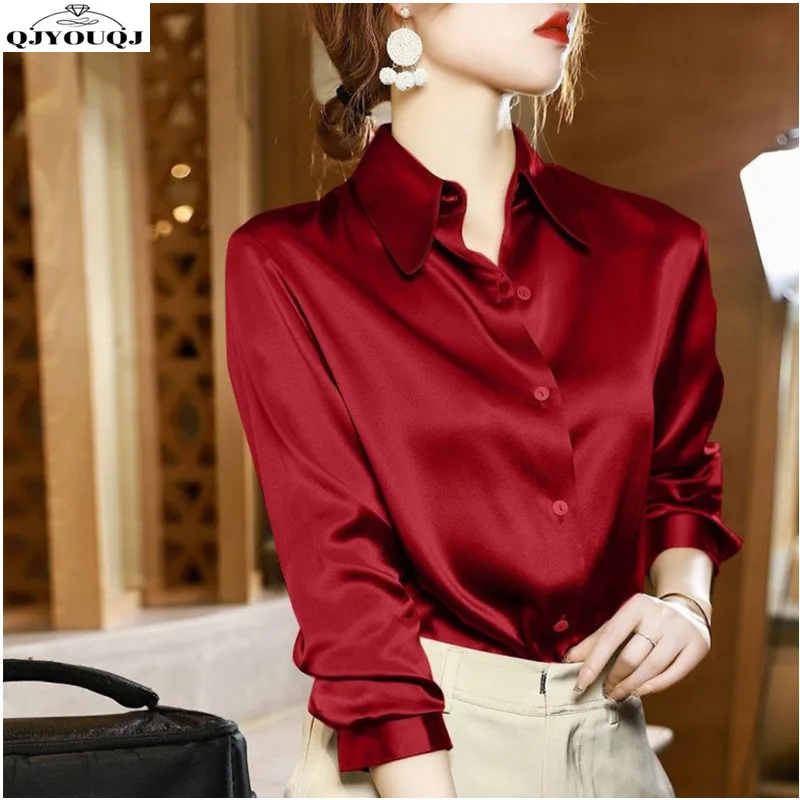 2024 Spring/Summer New Light Luxury High end Shirt Imitation Silk Long Sleeve Loose Commuter Fashion Top Trend