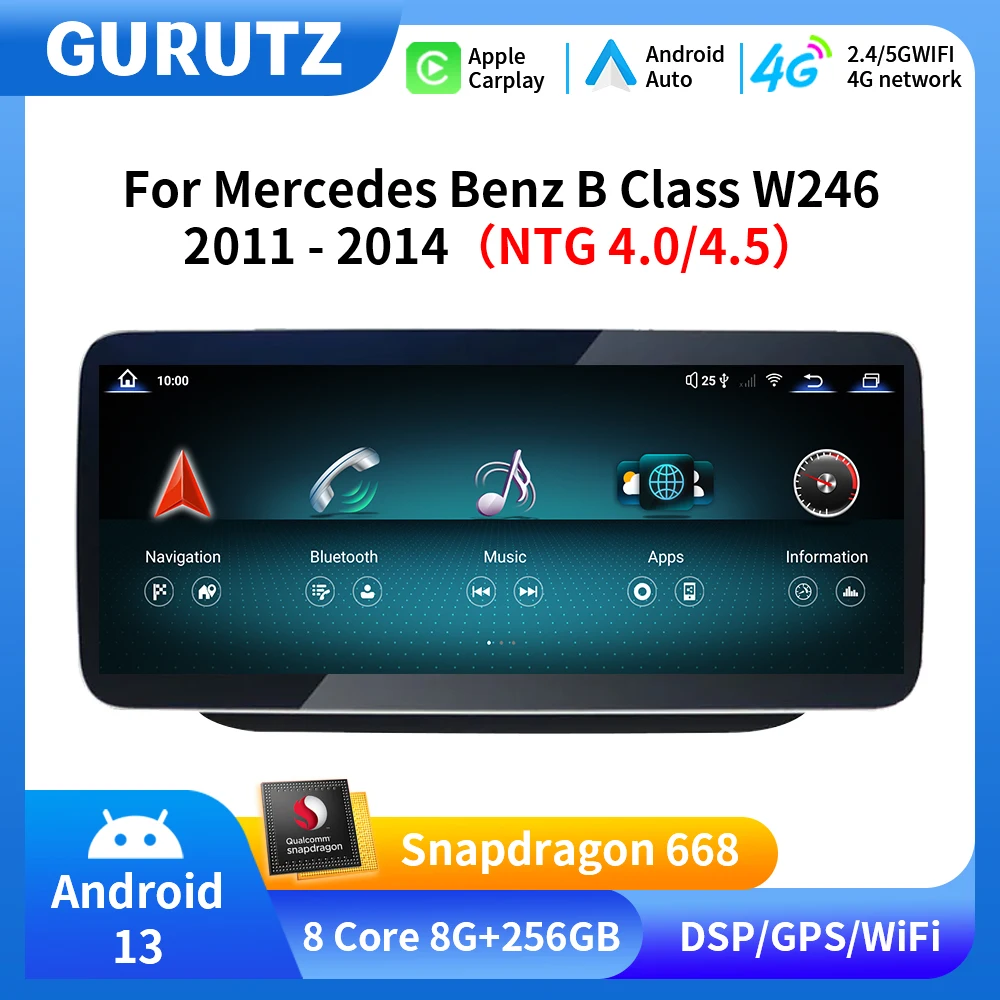 

12.3 inch GPS Car Radio Multimedia Autoradio Player Video for Benz B Class W245 W246 2013-2014 NTG 4.0 4.5 4G Carplay Auto DSP