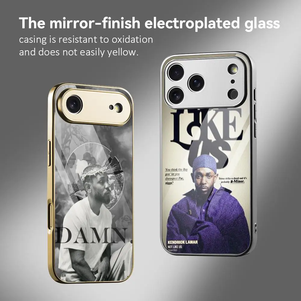 Funda para Teléfono K-Kendrick Lamar Rap Trap para iPhone 17 16 15 14 13 12 Pro Max Plus, Carcasa Metálica Electrochapada a Prueba de Golpes