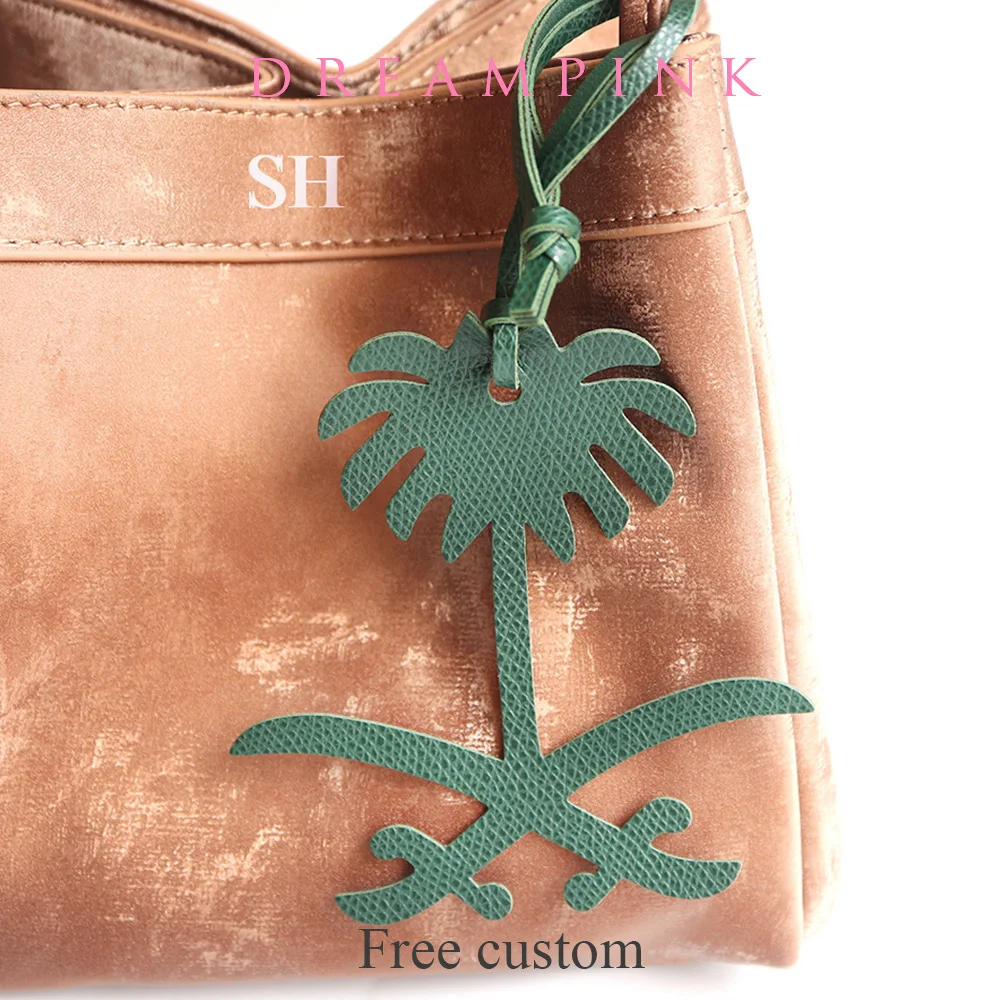 Fashion Saudi Map Date Palm Tree Bag Charms Leather Saudi Arbic National Emblem Insignia Pendant Plam Tree Handbag Keychain