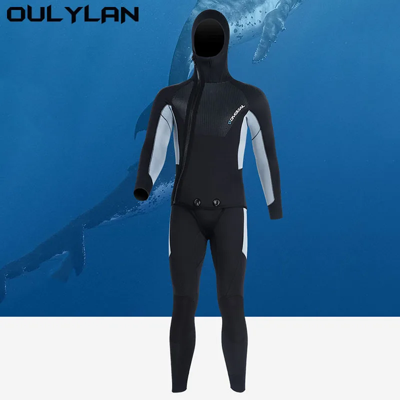 

Oulylan Men Women Neoprene Underwater Hunting Surfing Front Zipper Spearfishing 2pieces Keep Warm Wetsuit 5mm Scuba Diving Suit