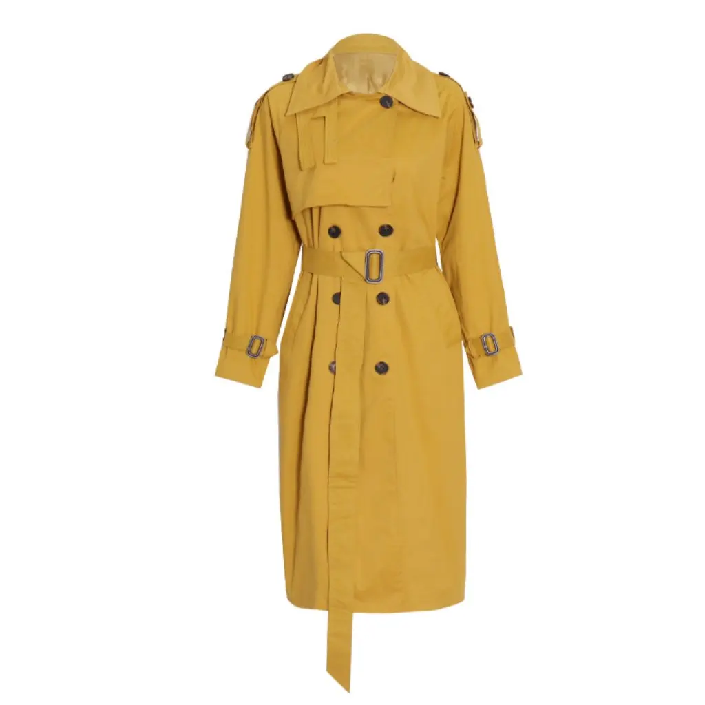 

Fashionable British Style Windbreaker Jacket Pure Color Casual Temperament Mid-Length Waist Design for Early Autumn