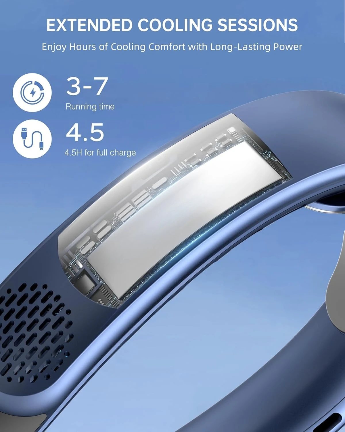 Ventilatore da collo ricaricabile con display a LED 3 velocità con batteria da 9000 mAh Supporta USB TYPE-C Viaggio portatile all'aperto