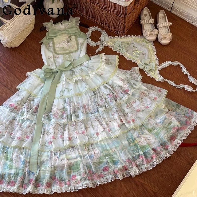 

Lolita JSK Elegant Daily Wear Dress for Women Japanese Style Sweet Bow LO Dress Female Cute Birthday Party Princess Dress