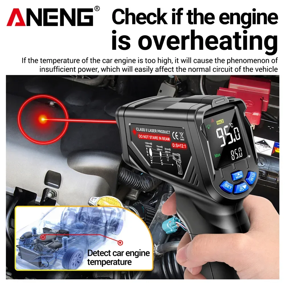 ANENG TH06 Infrared Laser Thermometer -20℃~750℃ VA Reverse Industrial Temperature Gun 12:1 Optical Resolution Emissivity Adjusta