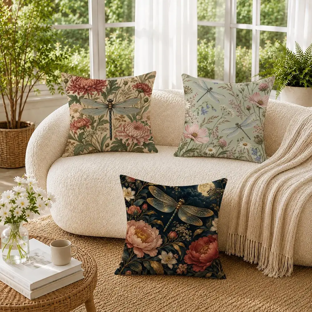 Dragonfly William Morris Cushion Cover Soft Short Plush Pillow Cases Hidden Zipper Cutecore Sofa Bedroom Home Decor Gift