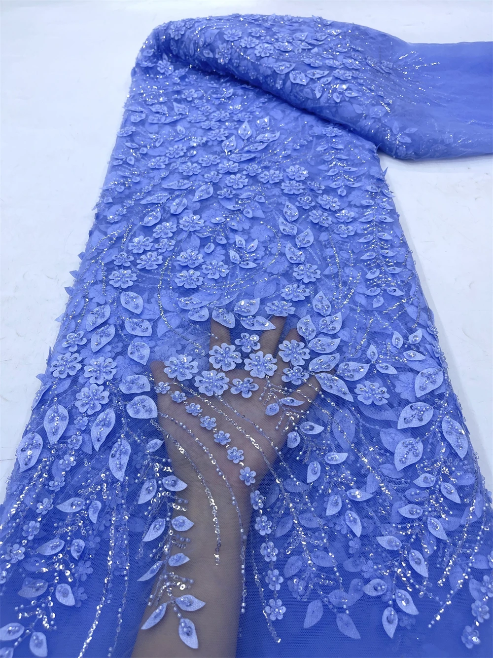 2024 Dubai 3D Lace Fabricwith Sequins Leaves Embroidered Lace Fabric Nigerian Fabric For Women Wedding Party Dress 5 yard jy364