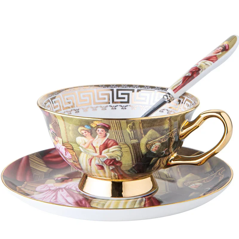 4/6 Cup Set European Bone China Coffee Cup and Saucer Set Aristocratic Women\'s Ceramic Retro English Afternoon Cup Set