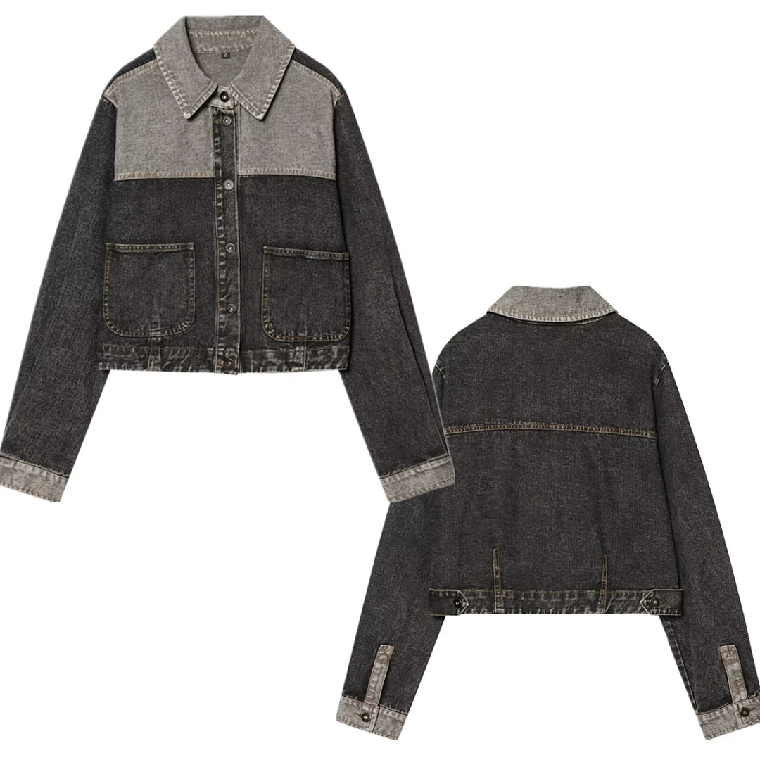 

Maxdutti Minimalist Women's Denim Jacket With Retro Loose Fit Patchwork Women's Jacket Woman Clothes Tops Single Breasted Jacket
