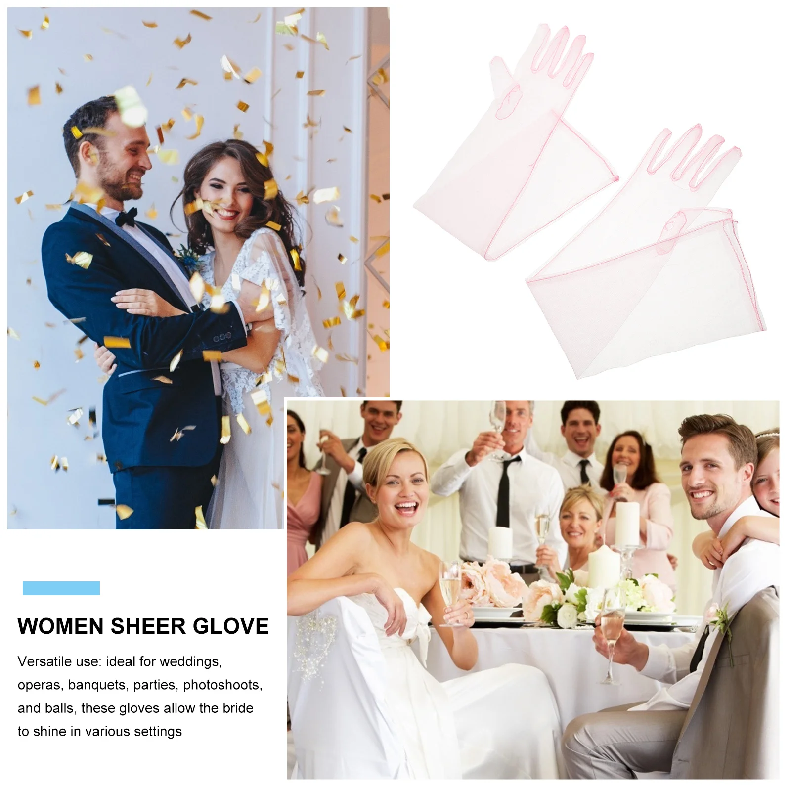 1 زوج المرأة شير تول قفازات طويلة شبه شفافة الزفاف الزفاف طول الكوع الوردي أنيقة قفازات شبكية للعرائس مساء #1