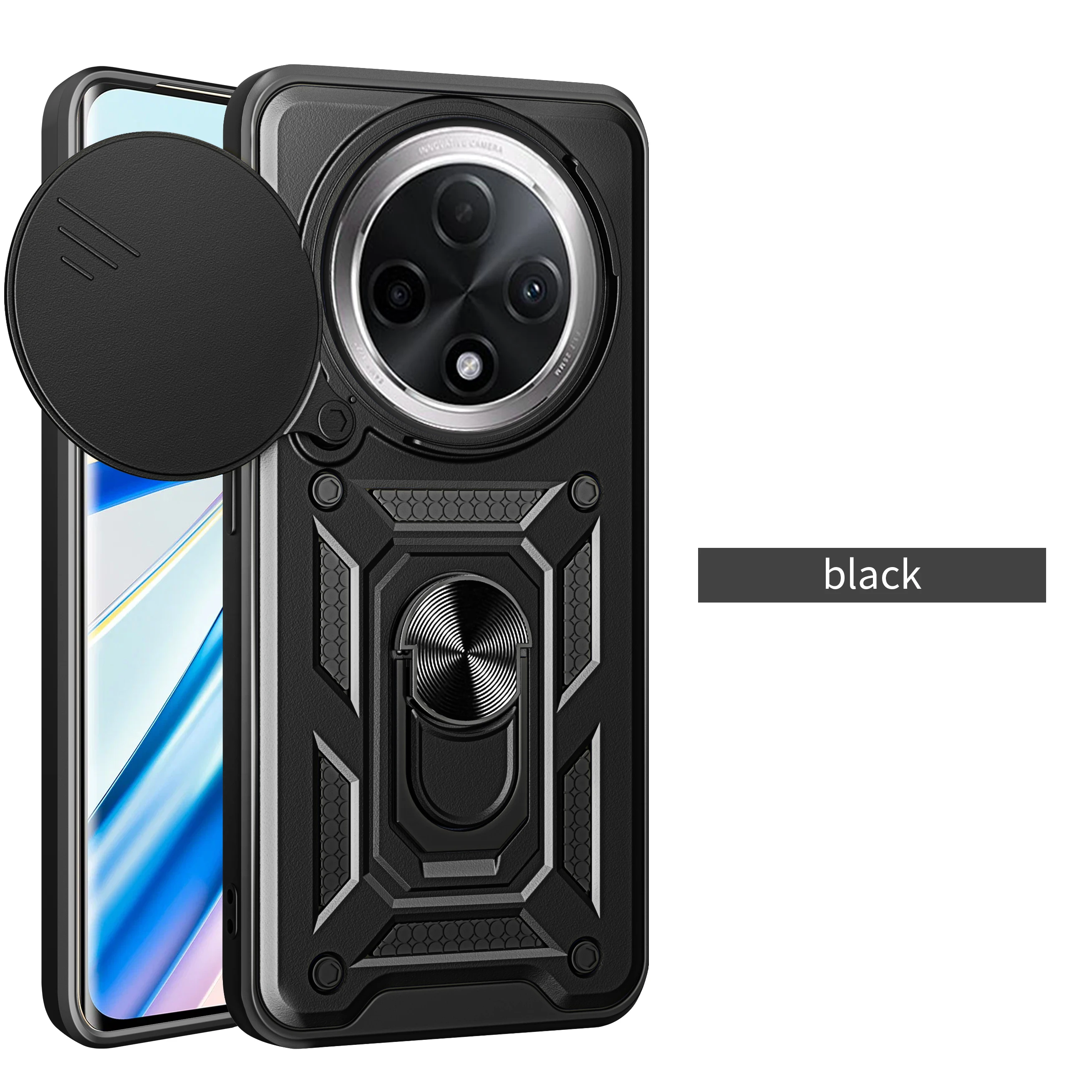 Für Oppo Reno12 F Hülle OPPO Reno 12F Cover Oppo Reno 12 FS Magnetischer Ringhalter Panzer-Handyhülle Schiebe-Kameraschutz Rückseitenabdeckung