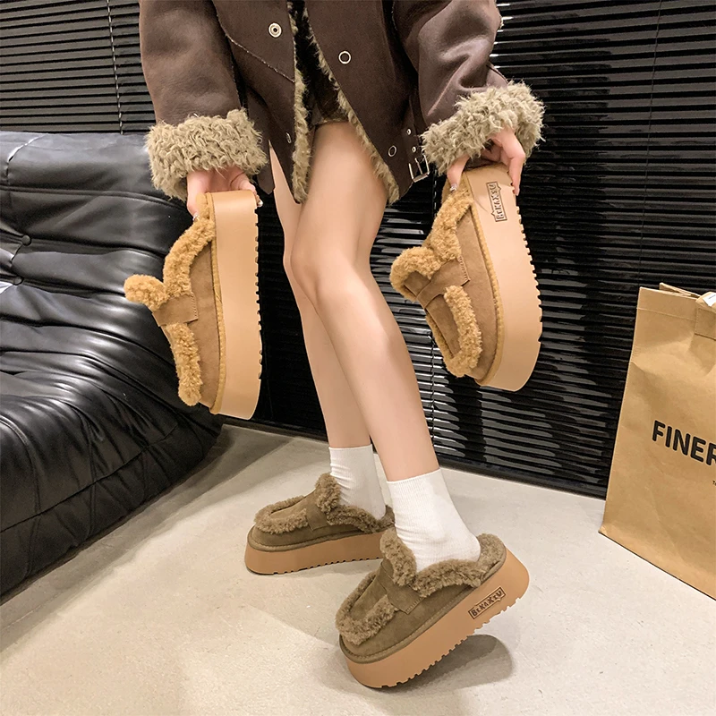 Thick Bottom Bao Head Plus Velvet Warm Home Wear Waterproof Table Fashion All Comfortable Non-slip Breathable Women's Slippers