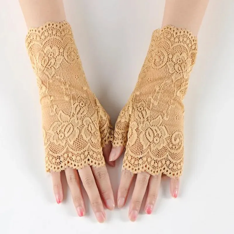 Ladies Short Lace Half Finger Lace Sunscreen Gloves Open Finger Ceremony Wedding Decoration