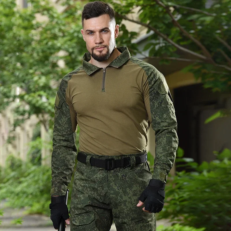 HAN WILD Men Camouflage Softair Shirt Combat Shirts Cargo CP Long Sleeve Hiking Airsoft Paintball Cotton Tactical Clothing Hunt