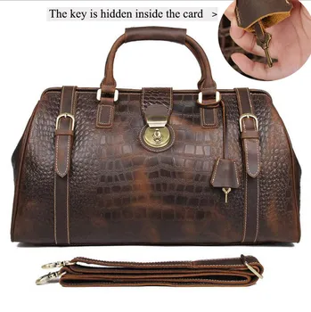 Crazy Horse-bolsa de viaje Vintage de cuero genuino para hombre, bolso de viaje con cerradura, de gran capacidad, de cocodrilo