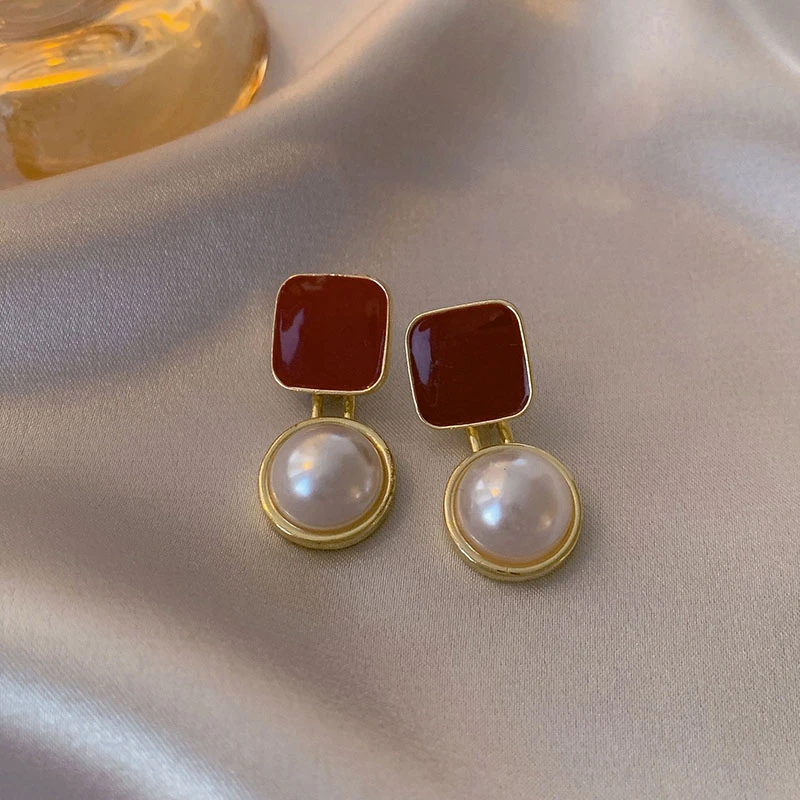 Mode Geometrische Rote Emaille Ohrstecker für Frauen Aussage Vintage Imitation Perlen Ohrringe Licht Luxus Party Schmuck Geschenk – Detail 14