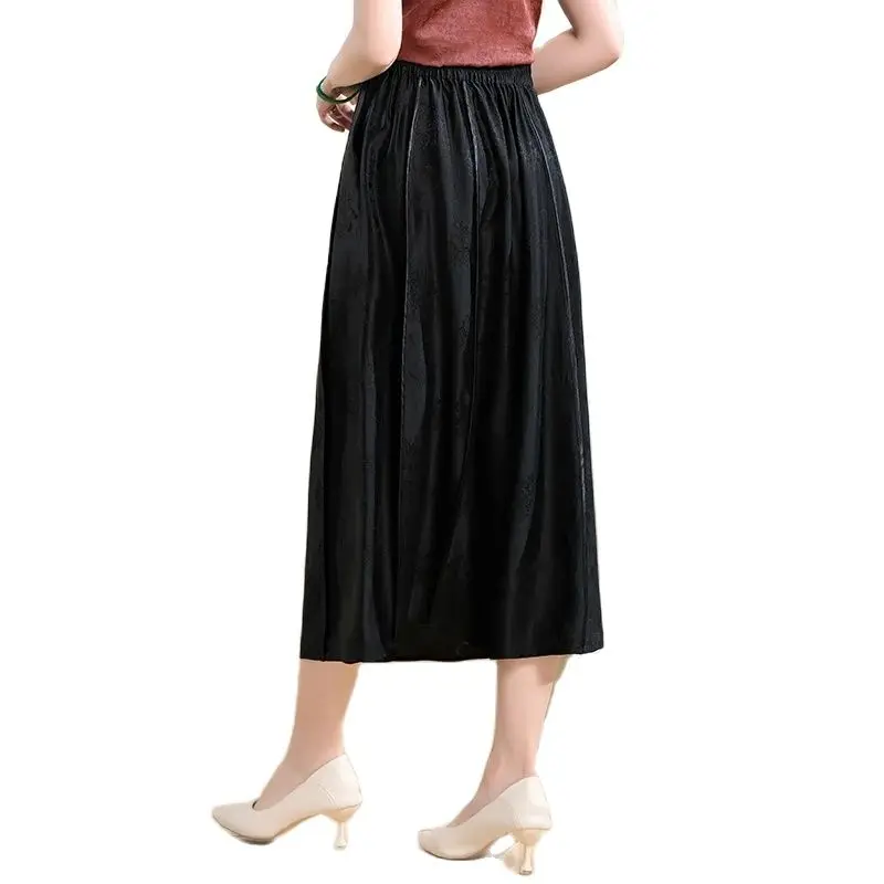 BirdTree, Watered Gauze, 100%Real Silk Elegant Skirt, Women A-Line Solid, OL Commute Retro Black Skirt, 2024 Summer New B44479QM