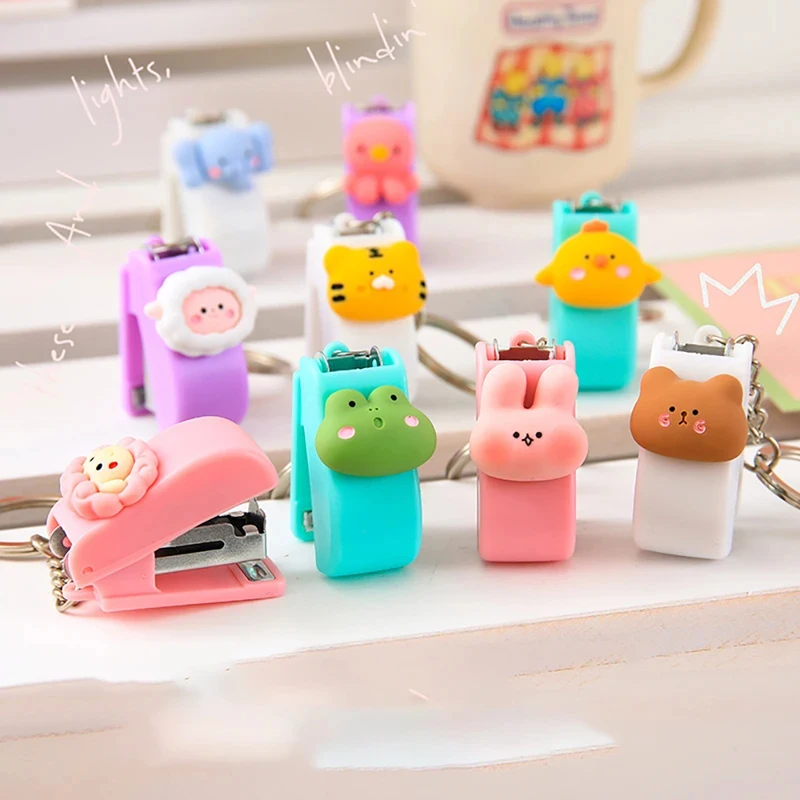 Juego de 1/2 Engrapadoras Portátiles con Diseño de Animales de Dibujos Animados, Mini Engrapadora de Papel, Material de Oficina, Grapas NO.10, Herramienta de Encuadernación, Útiles Escolares