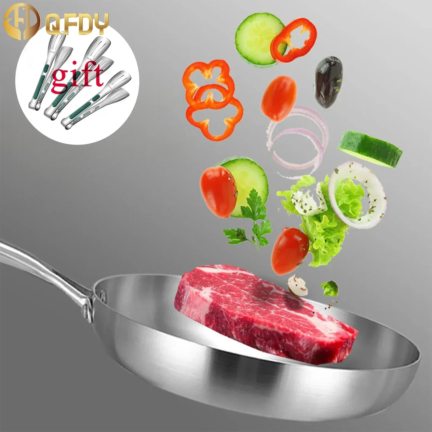 

22/24/26/28cm Frying Pan 304 Stainless Steel Woks Non-stick Frying Pot Cooking Wok Flat Frying Pan Induction Gas Cookware