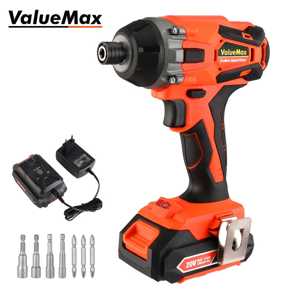 

ValueMax 170N.m Electric Drill Screwdriver 20V Cordless Electric Impact Driver Variable Speed Power Tools With 2.0Ah Battery