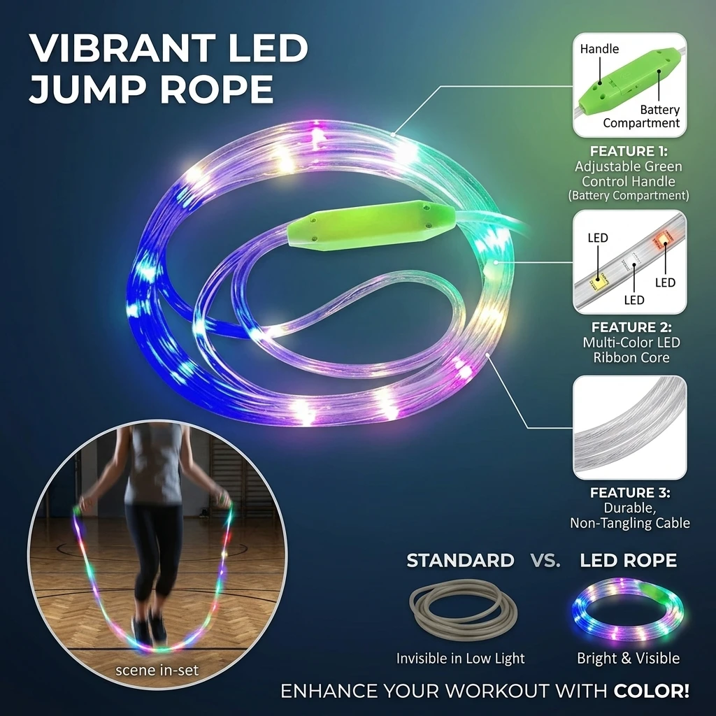 LED Illuminated Jump Rope for Night Fitness Training Glowing Optical Lamp Skipping Rope Entertainment Fun Toy for Exercise