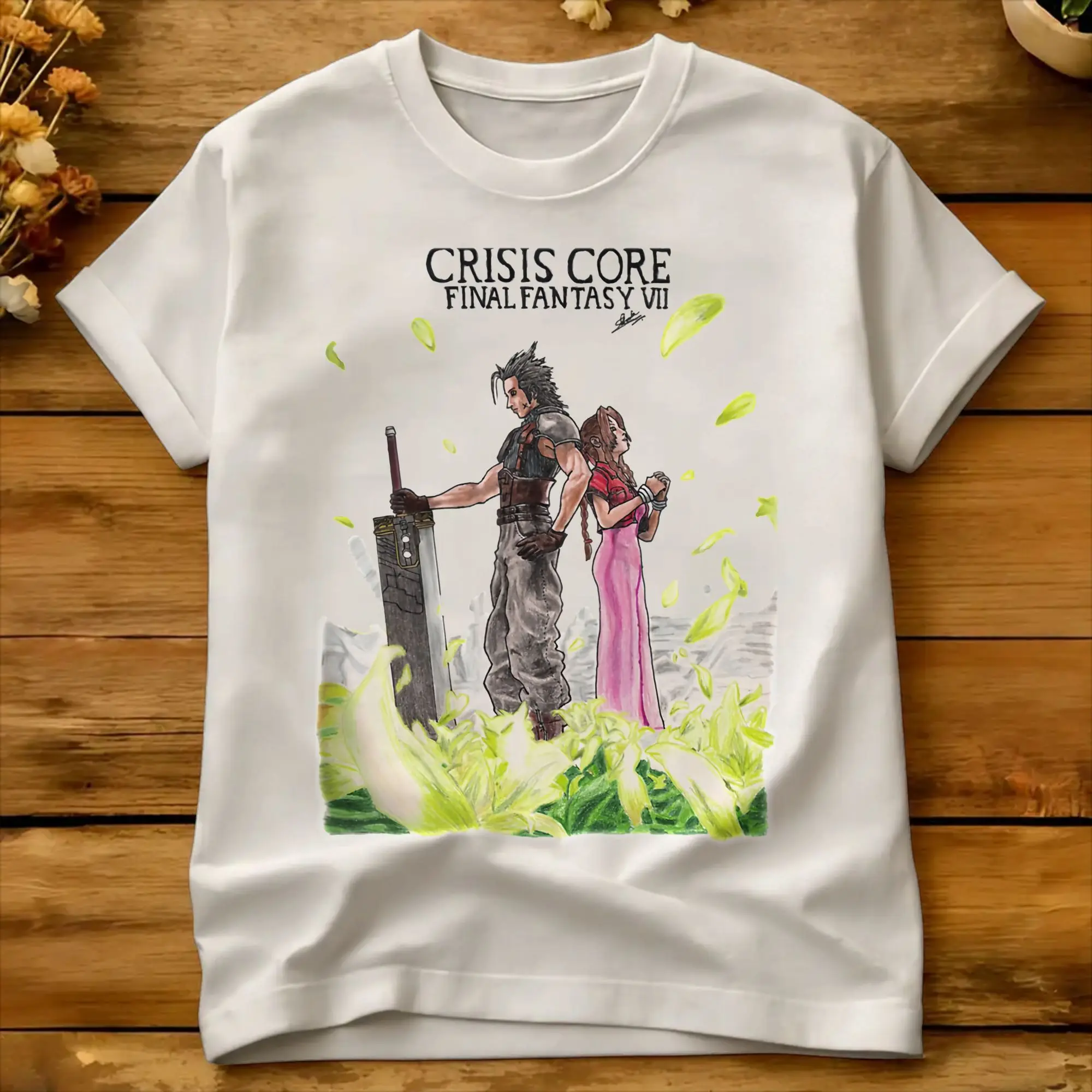Men's Crisis Core Zack & Aerith  T-Shirts Finals Fantasys VII Cotton Tees Summer Short-Sleeve T Shirt O-Neck Hipster Tshirt