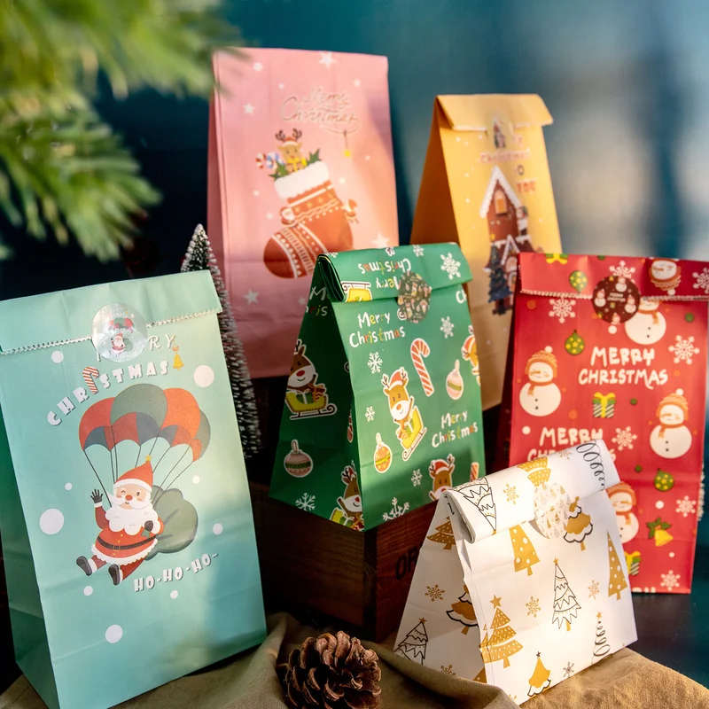 24 Sets Weihnachts-Geschenktüten aus Papier mit Aufklebern, Weihnachtsmann, Weihnachtsparty-Geschenktüten, Adventskalender, Leckerli-Tasche, Neujahrsparty-Zubehör – Detail 4