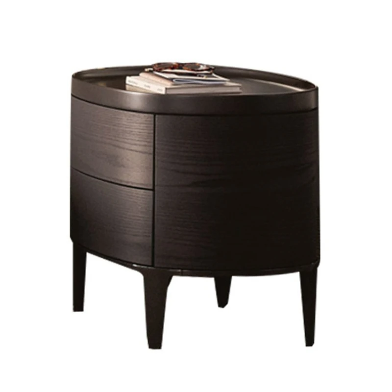 

Minimalist oval bedside table Modern minimalist black bedside table Bedroom smoked wood color designer