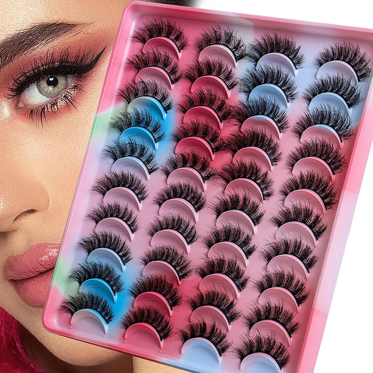 20 Pairs 6D Cat Eye Fluffy Faux Mink Lashes Natural Thick Soft False Eyelashes Dramatic Volume Lashes Eyelash Extension Makeup