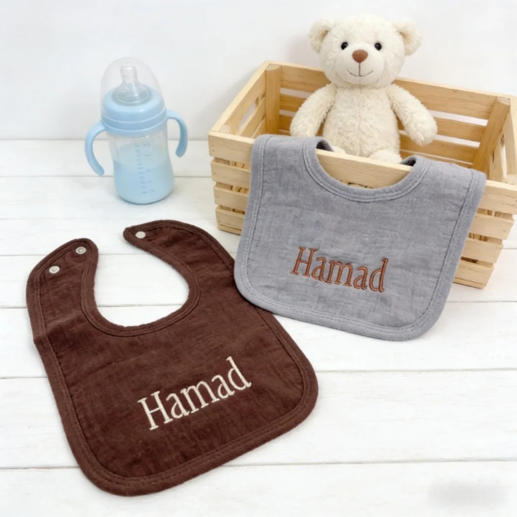 Pure Cotton Embroidered Baby Name Saliva Towel Scarf Cusom Infant Feeding Accessory for Boys & Girls Perfect Baby Shower Gift