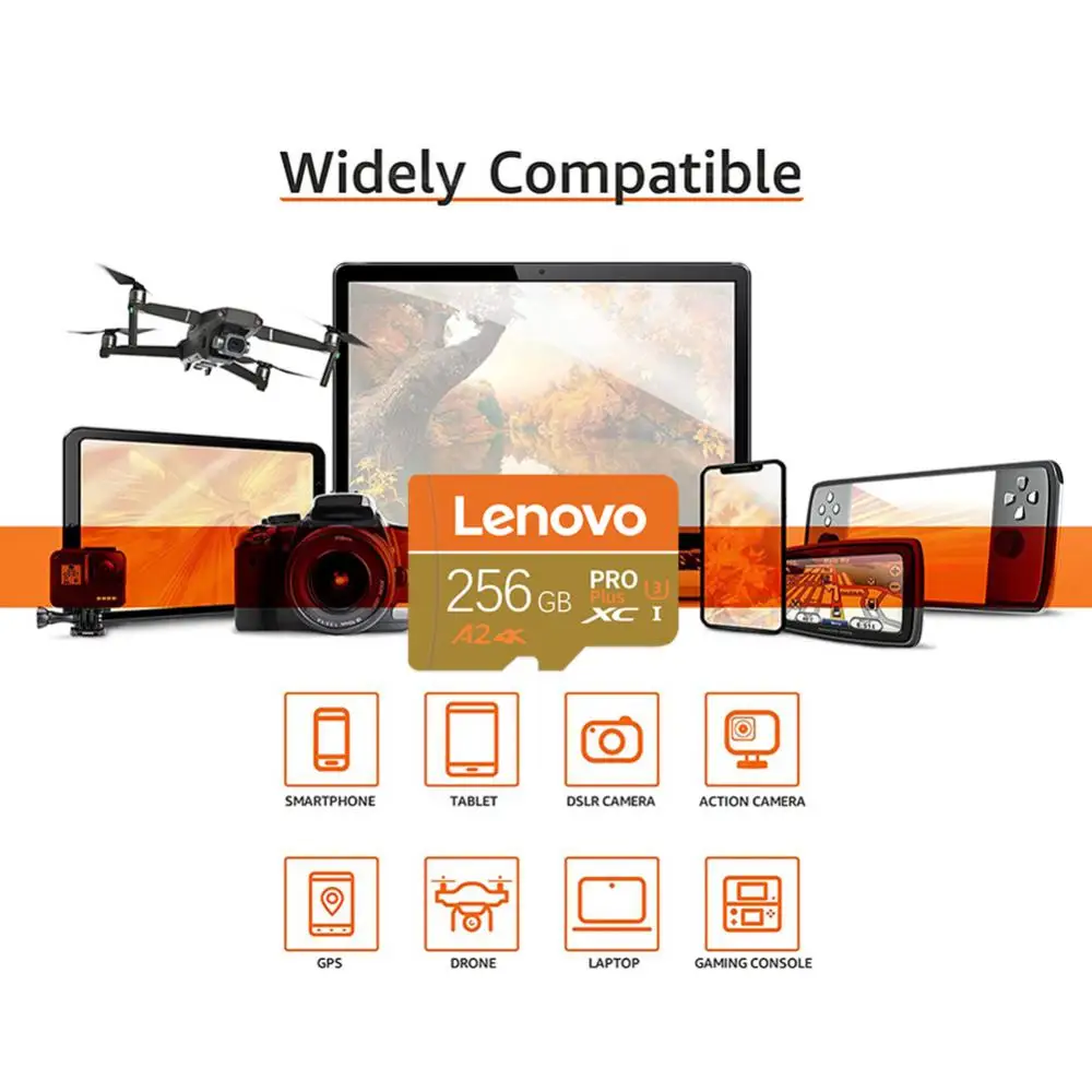 Cartão de Memória de Alta Velocidade Lenovo, 2TB, A2, Cartão SD de 1TB, 512GB, U3, V60, Cartão TF, Cartão Flash, 64GB, 128GB, 256GB, telefone, Câmera, Drone