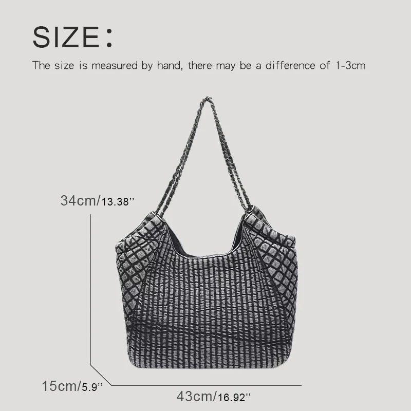 Large Capacity Tote Bags For Women Luxury Designer Handbags And Purses 2023 New In Denim Cloth Embroidery Rhombus Chain Shoulder