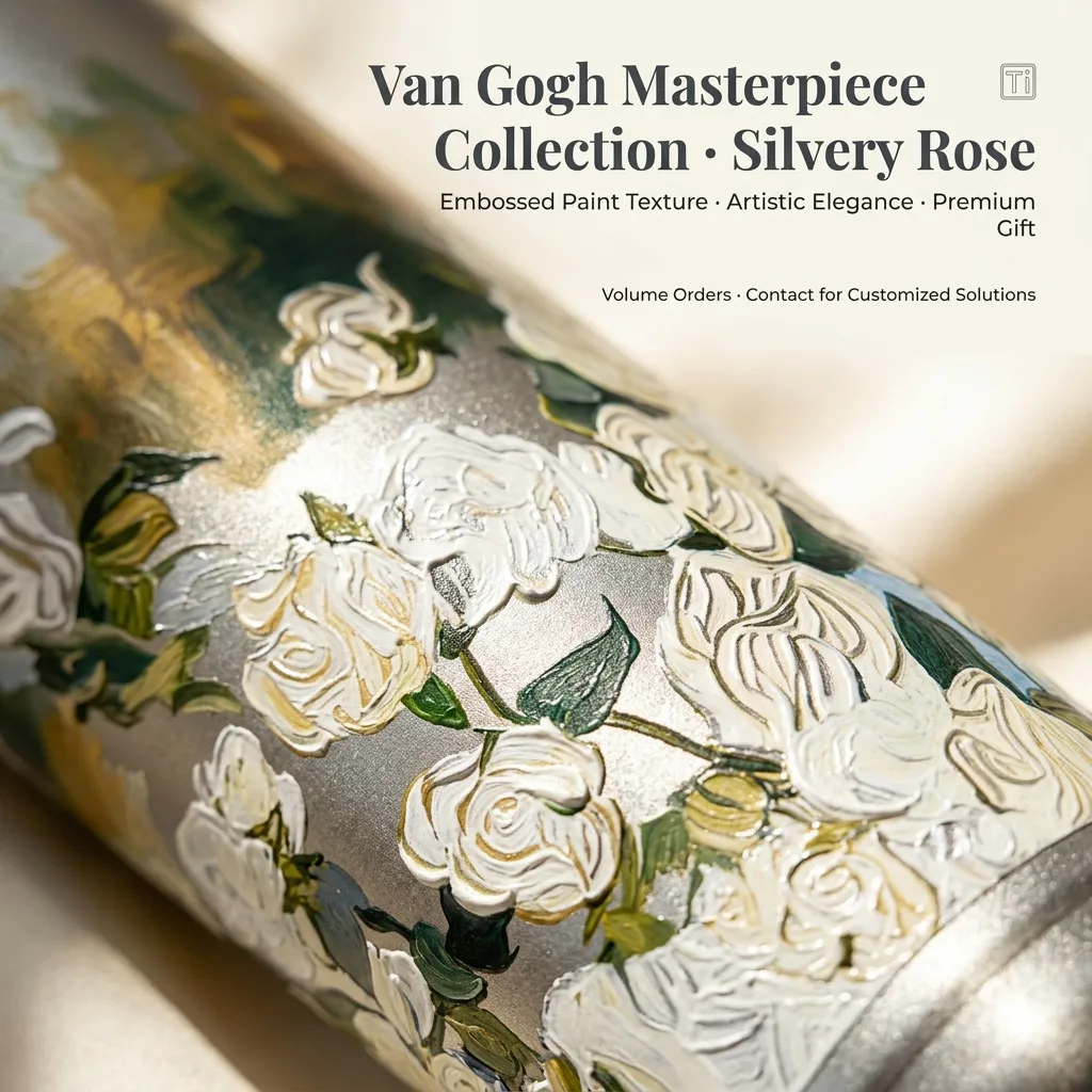 Taience Van Gogh Titanium Water Bottle 650ml Insulated Thermos with Mechanical Thermometer Magnetic Lid Tea Infuser Gift