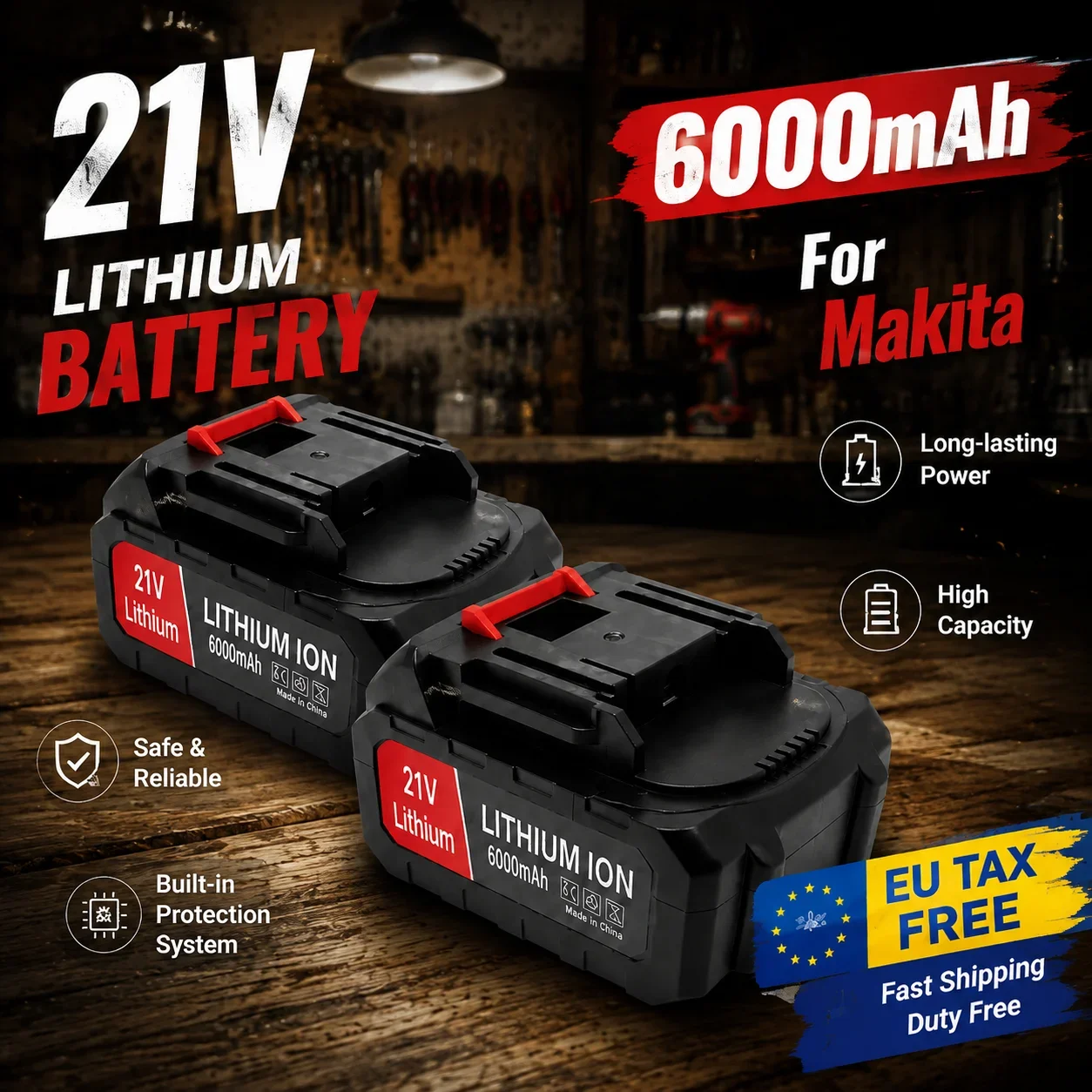 Compatibile con elettroutensili Makita, tra cui motosega a batteria e avvitatore a impulsi, batteria di ricambio ricaricabile agli ioni di litio 21V 5S2P 6000mAh | Spedizione rapida in tutta l'Europa,