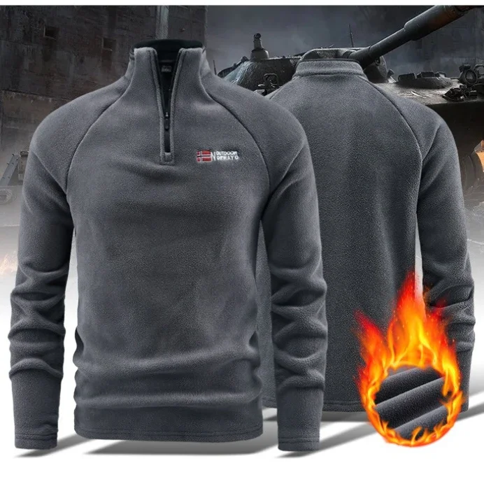 Sweter Hoodie Bordir Musim Gugur Musim Dingin Pria Atasan Pullover Kerah Berdiri Ritsleting Bulu Domba Pria Sweter Hoodie Hangat Pria