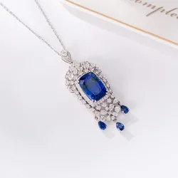 Luxury Jewelry Simulation Sapphire Blue Pendant Necklaces For Women Bride Wedding Necklace Valentines Day Gifts Chain Collar