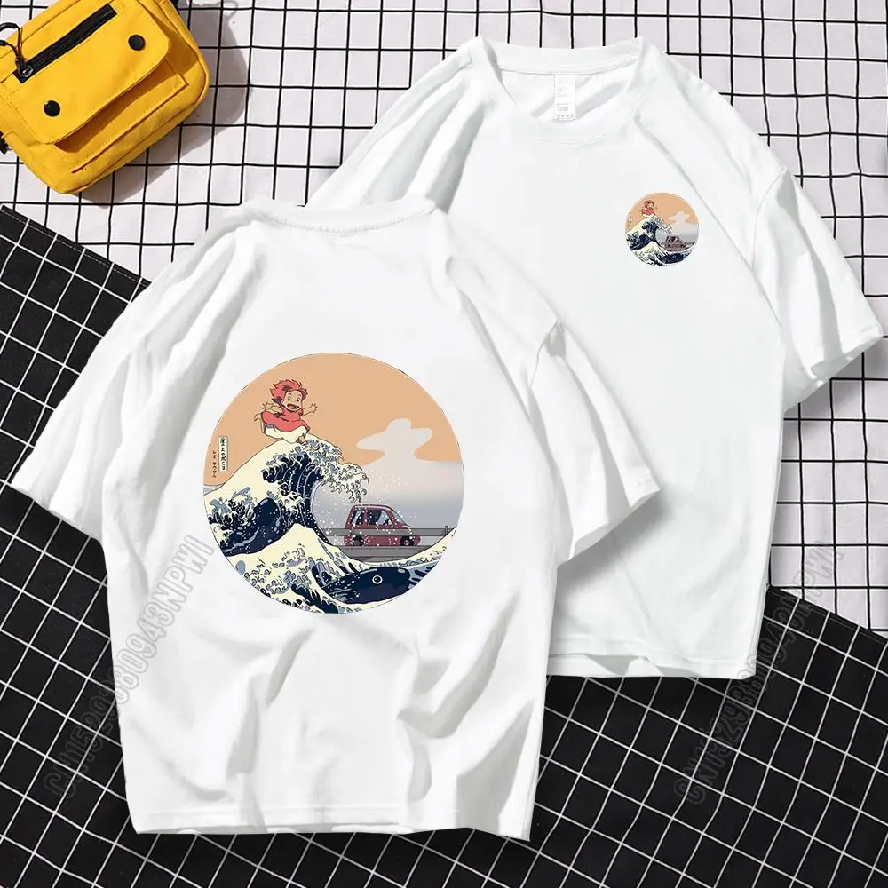 Hokusai On The Cliff By The Sea Double-Sided Printing Men T-Shirt Cotton Loose Clothes Crewneck T Shirts Tops Men's New