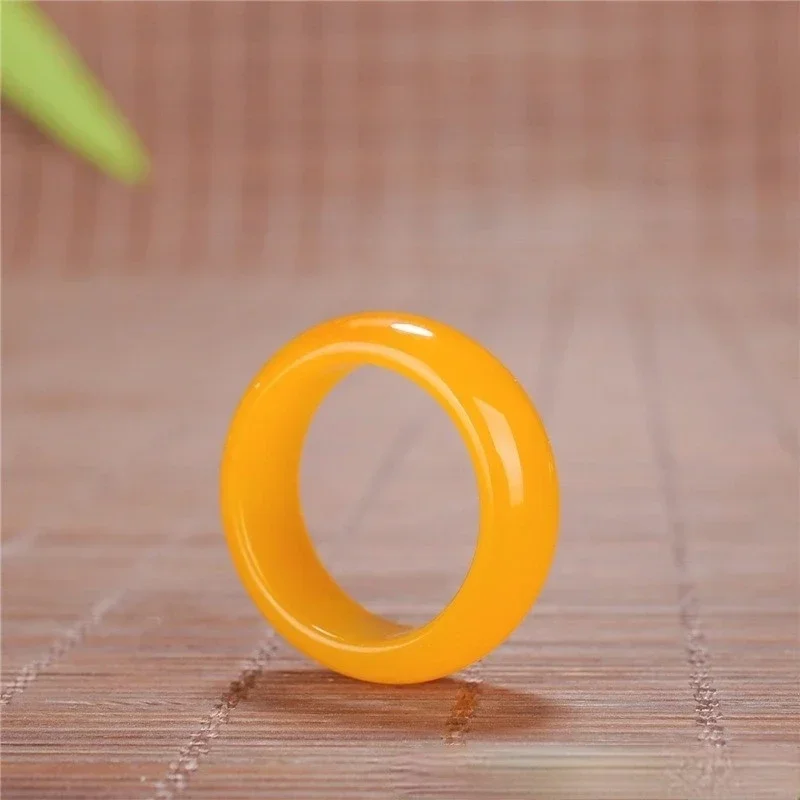 Natural Hetian Yellow Jade Ring Fashion Charm Jewellery Carved Jadeite Designer Accessories Amulet for Men Women Gifts Luxury