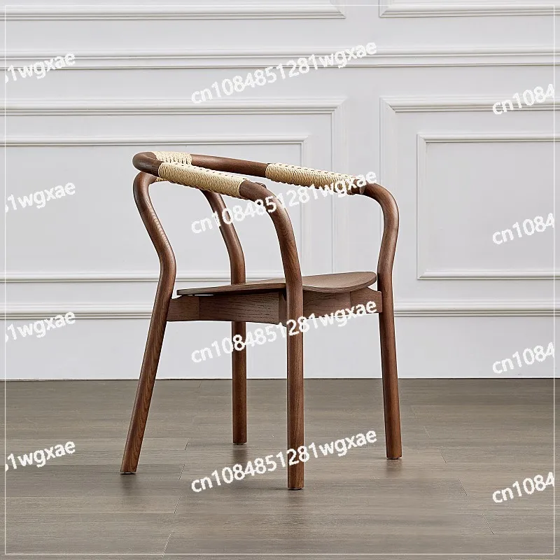 Nordic Style Study Circle Chair, Danish Solid Wood Rope Festival Dining Chair, New Chinese Rattan Back Chair, Modern Simple Armc