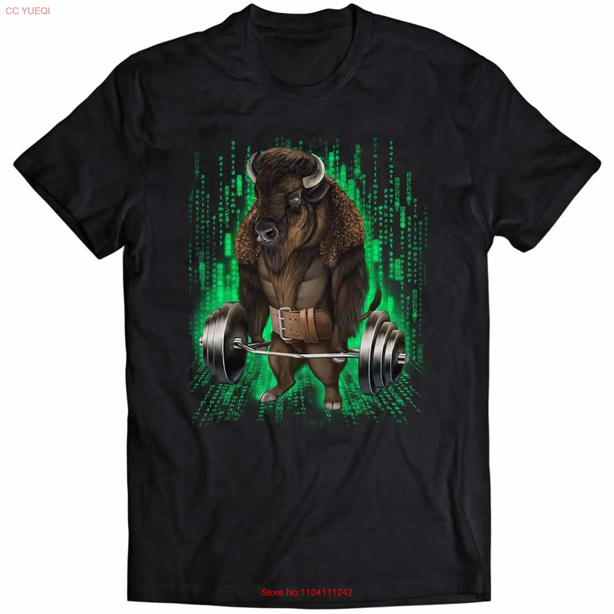 Bison Buffalo Bull Lift Barbell Shrug Bar in Cyber Gym  Boys and Girls Youth T Shirt PrintStarT long or short sleeves