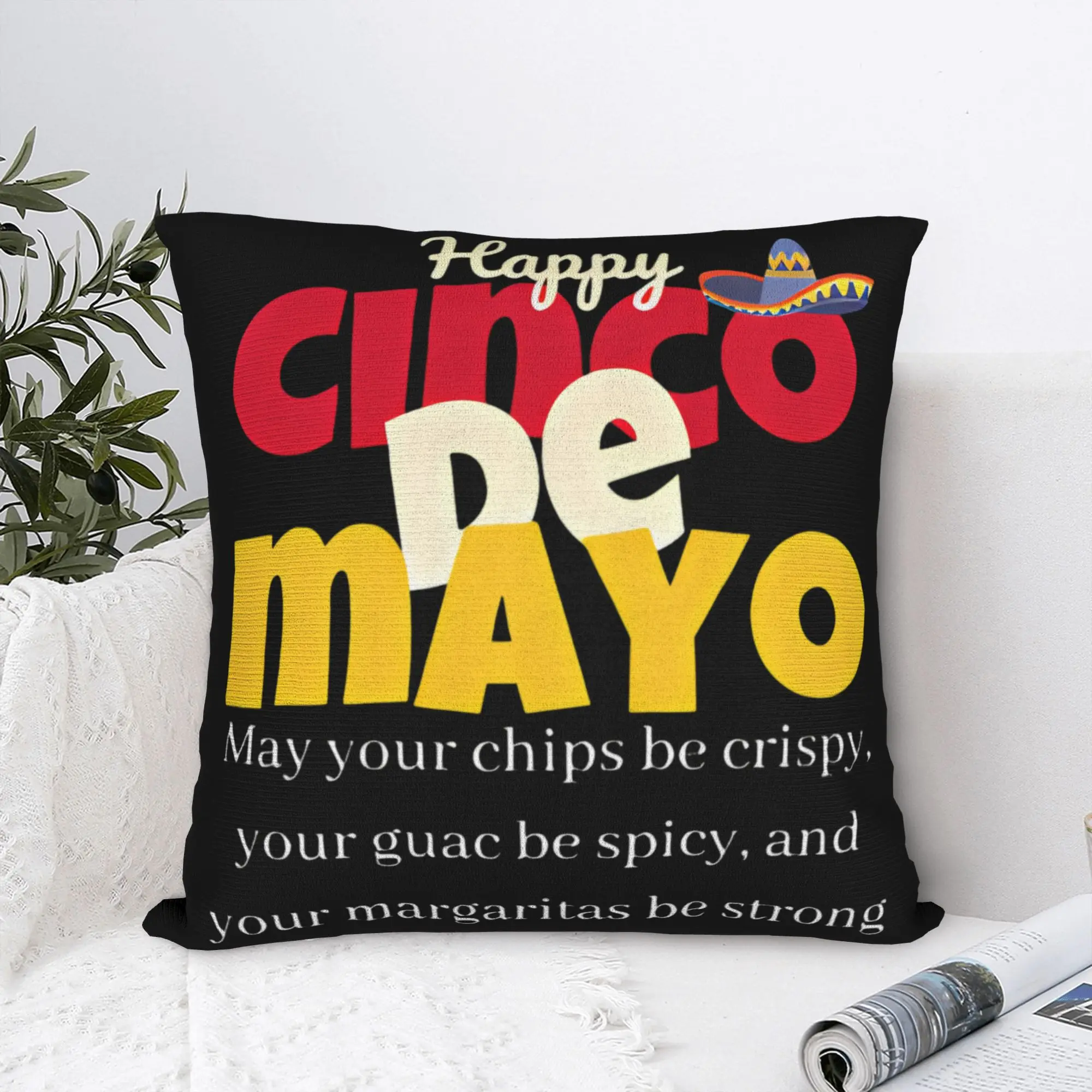 Let's FIESTA Party Printed Pillow Cover Mexican Amigo Cinco De Mayo Sombrero Graphic Cushion Cover Funny Pillow Case