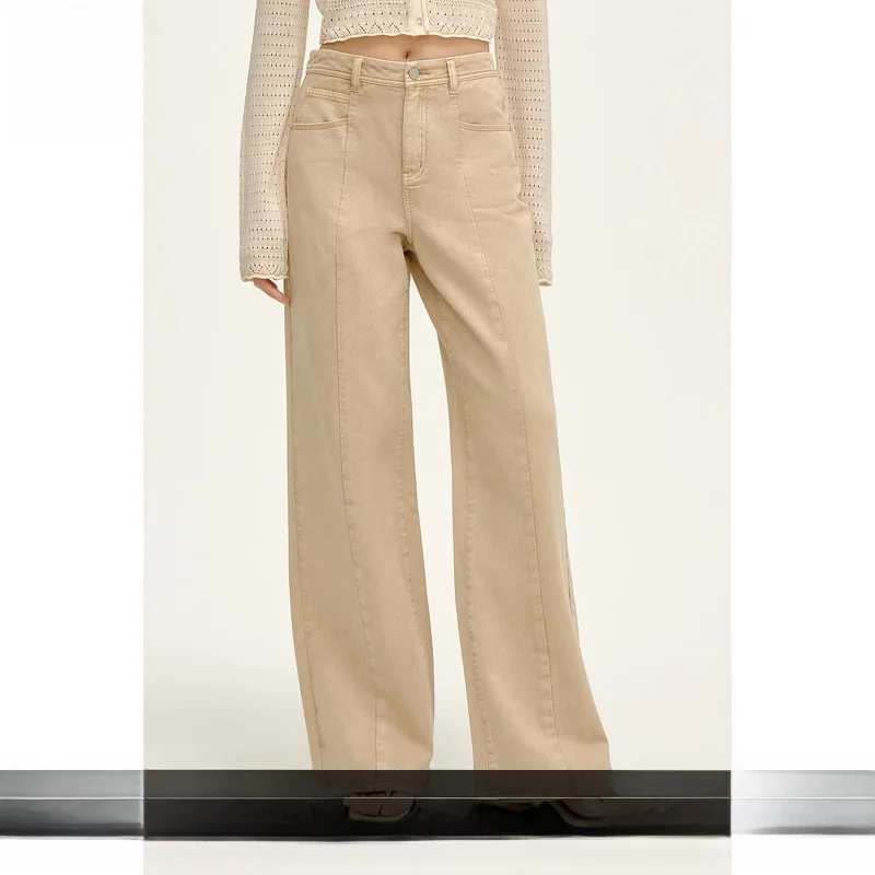 

High Waist Wide Leg Straight Jeans Light Color New Summer Women's Faion Versatile Trousers HS Brand Cotton Blend Long Pants