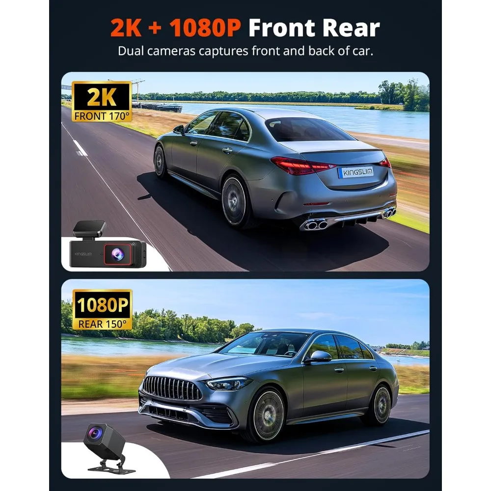 كاميرا داش لاسلكية أمامية وخلفية 2K، كاميرا واي فاي APP للسيارات مع شاشة 1.5 بوصة، كاميرا داش صغيرة أمامية وخلفية تدعم G-Sens #3
