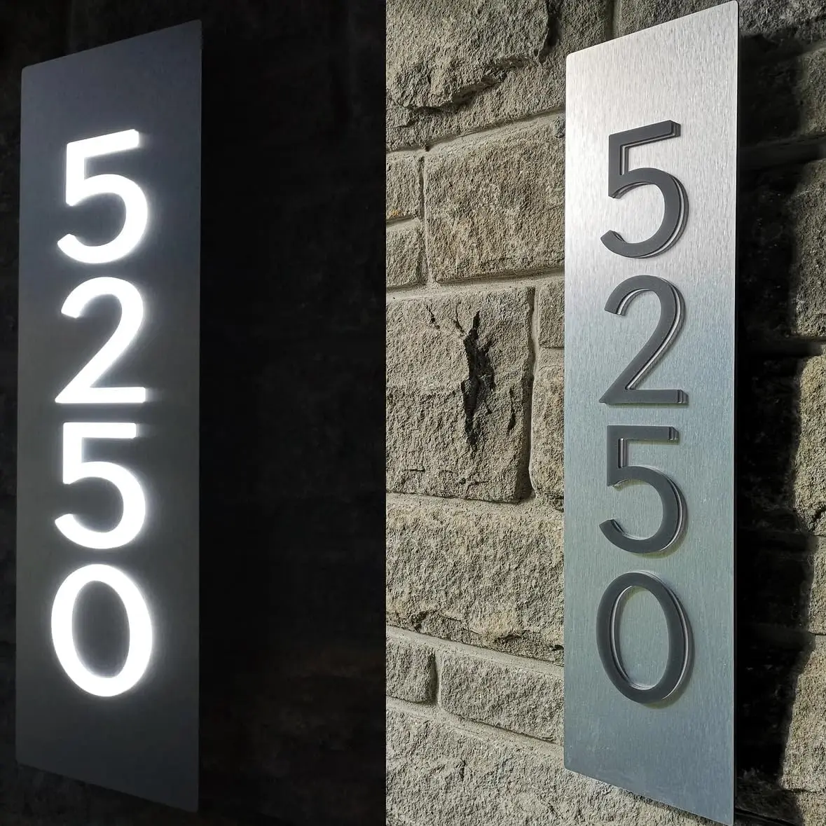 Acrylic Stainless Solar Backlit Outdoor House Number Plaque Lighted Yard Sign