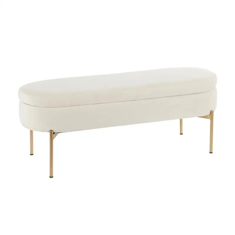Gold Metal and Cream Velvet Contemporary Glam Storage Bench by LumiSource