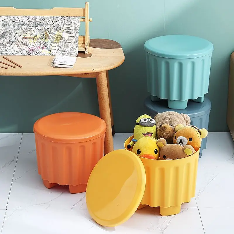 

Household Storage Bucket Chair Toy Snacks Thickened Plastic Small Portable Organize Storage Stool Ottomans Living Room Furniture