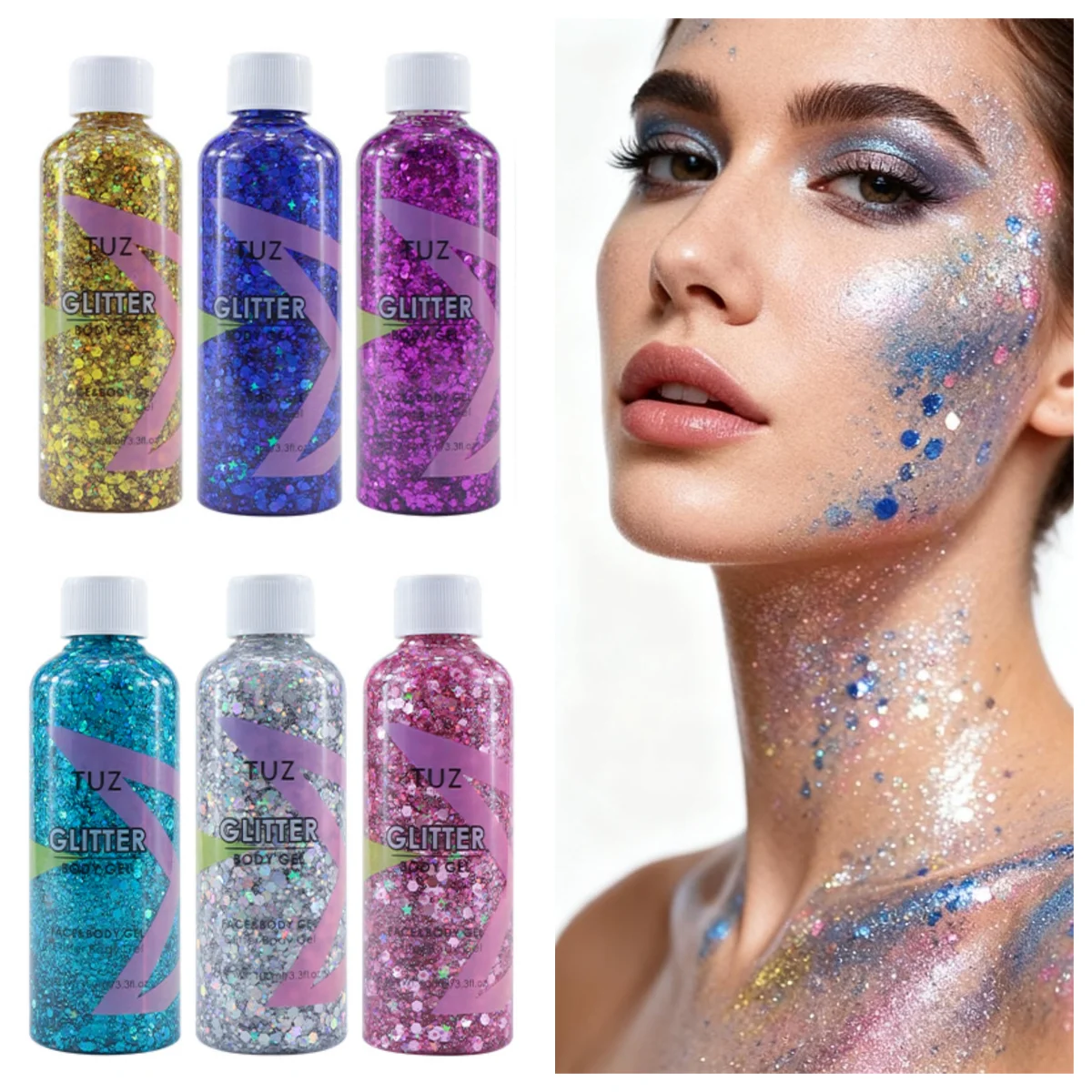 Gel glitter impermeabile multiuso – Decorazione lucida per il corpo, il viso e i capelli, lucida e di lunga durata per il trucco di feste e festival