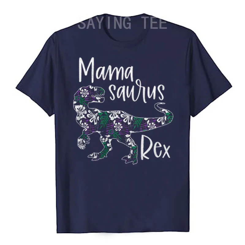 Women's Fashion Mama Saurus Rex T-Shirt Cute Mom Gift Funny Mommy Family Lovely Mothers Day Graphic Tee Dinosaur Lover Clothes